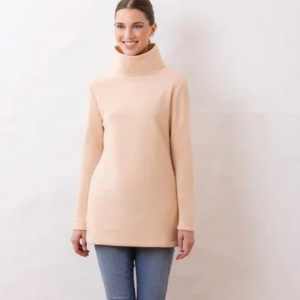 Dudley Stephens cobble hill tunic top Soft Pink cream fleece Turtleneck L